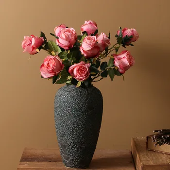 Imitacja Bułgarskiej Czerwonej Tkaniny Jedwabne Rose Salon Stół Ślubna Ozdoba Domu, Sztuczne Kwiaty Fałszywe Rośliny Tanie