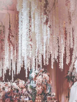 1 metr długości Elegancka Dając Orchidea Jedwabny Kwiat Winorośli Glicynia Biała Girlanda Ornament na Festiwalu Ślubna Ozdoba Ogrodu