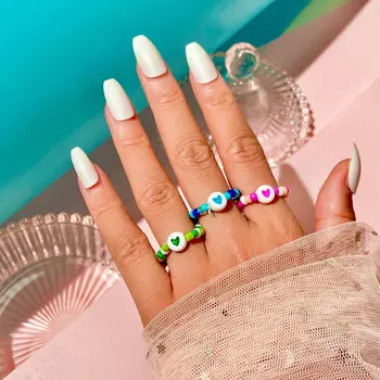 Moda Retro Kolorowe Koraliki Pierścień Ins Gorące Богемные Kreatywne Szklane Pierścienie dla Młodych Dziewczyn Biżuteria Prezenty Akcesoria