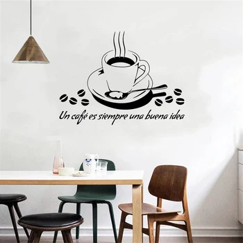 Un cafe es sirmpre una buena pomysł Hiszpańska naklejka na ścianę miejsce wypoczynkowe, restauracja Naklejki, tapety, wystrój domu kawowe naklejki