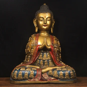 16 Tybetański świątynia Kolekcja Stara Brązowy Malowane Siakjamuni Budda Amitabha znak Дамин Сюаньде rok systemów sala czci