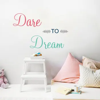 Kolorowe Dare to Dream naklejki na ścianę, Angielskie przysłowia Sypialnia salon dekoracji ściany malowane wystrój domu naklejki plakat tapety