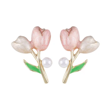 Słodkie Różowe Kolczyki-Tulipany 2022, Nowe Letnie Kolczyki z Perłowym Kwiatkiem, Kolczyki dla Kobiet, Dziewczyn, Modne Ozdoby do Uszu, Zawieszenia, Flores