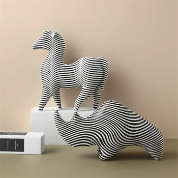 Skandynawski Czarny, Biały, Zebra, Nosorożec Zwierzę Rzeźba Z Żywicy Biżuteria Kreatywne Proste Paski Streszczenie Ozdoba Dla Domu W Kilku