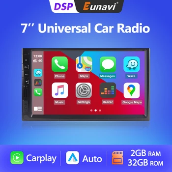 Eunavi 2din Uniwersalny Android 10 Radioodtwarzacz Samochodowy 7 cali radioodtwarzacz Stereo Carplay GPS Nawigacja 2 DIN Odtwarzacz Multimedialny