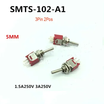(10 szt./lot) SMTS-102 A1 przełącznik 3 piny 2 pozycje mocowania 5 mm WŁ-WŁ ac 1.5 A 250 v dc 3A 125 W pionowe typu
